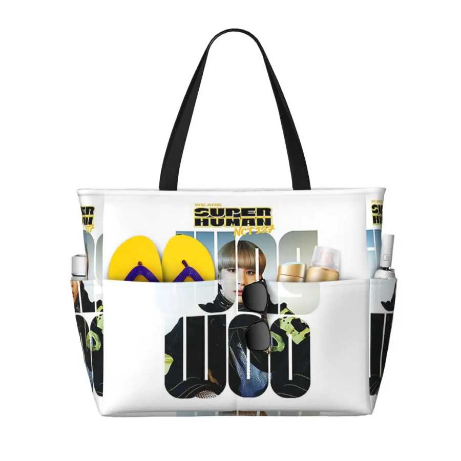 Сумка-тоут NCT 127 Jungwoo Superhuman Beach Tote Bag, большая спортивная сумка для спортзала, йоги, женская дорожная сумка, сумка для фитнеса Дорожные сумки