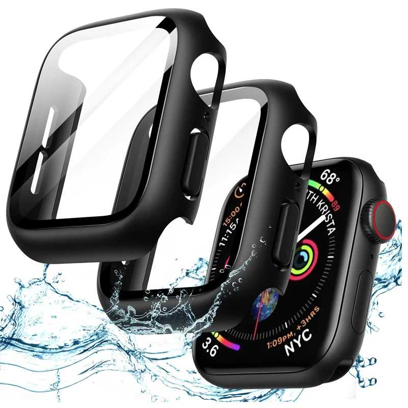 Закаленное стекло + чехол для Apple Watch 44 мм 45 мм 41 мм 40 мм 42 мм 38 мм Защитная пленка для экрана iwatch series 9 8 7 6 SE 5 4 3 Аксессуары Аксессуары для часов