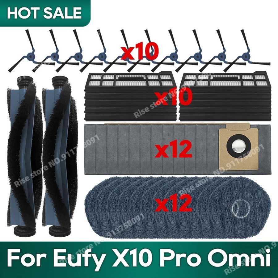 Аксессуары подходят для робота Eufy X10 Pro Omni, вакуумный мешок для пыли, фильтр Hepa, роликовая боковая щетка, ткань для швабры Запчасти для бытовой техники