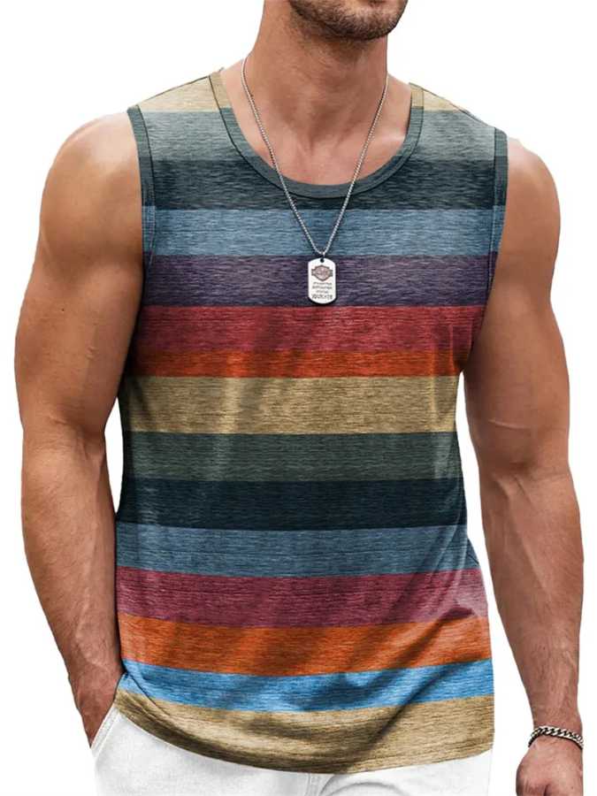 Фотография №2 товара Retro Striped Graphic Tank Tops For Men Fashion Casual Summer