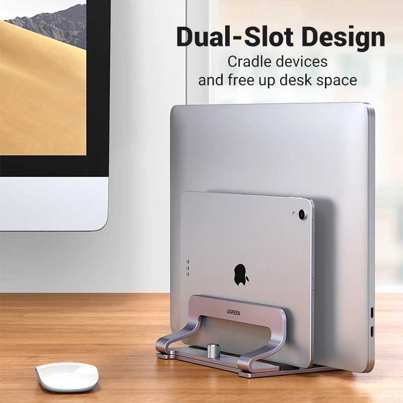 Фотография №1 товара UGREEN вертикальный держатель для ноутбука MacBook Air Pro, алюминиевая складная