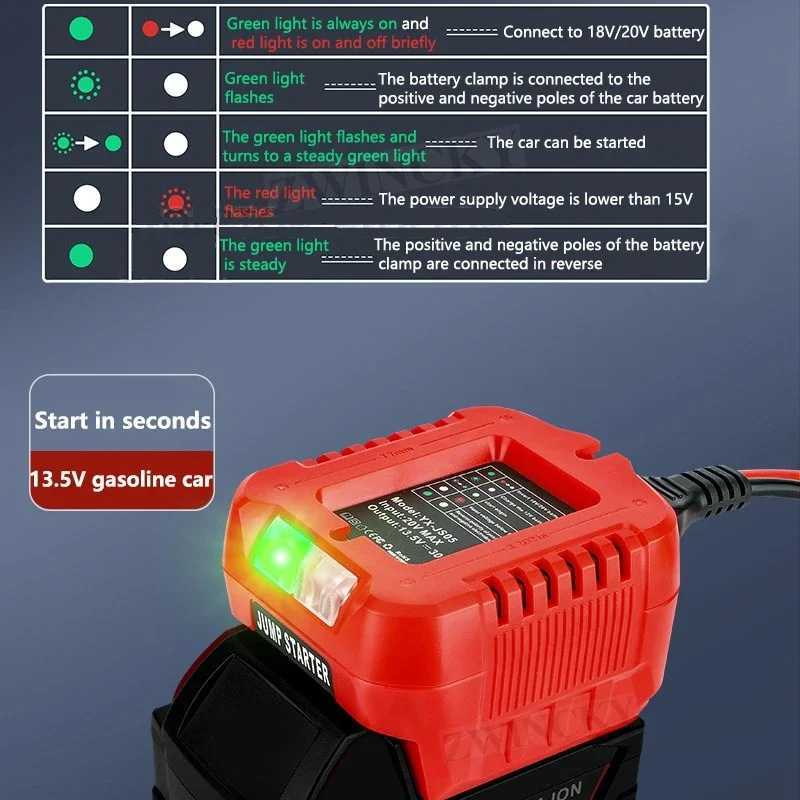 Фотография №2 товара Кабели для запуска двигателей Makita/Dewalt/Milwaukee/Bosch с литий-ионными аккумуляторами 18В, адаптер