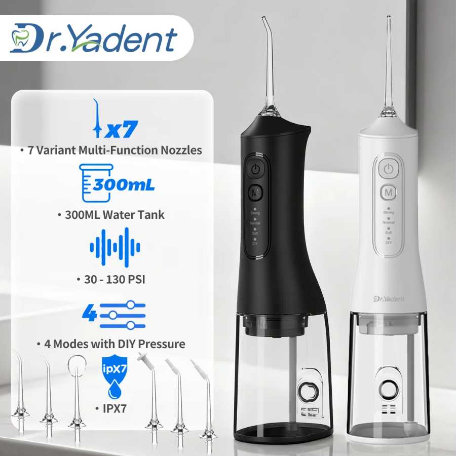 Беспроводной ирригатор для полости рта Dr.Yadent YD06, 300 мл, портативный, быстрая зарядка USB-C, 7 насадок, 4 режима, водонепроницаемость IPX7 Техника для красоты