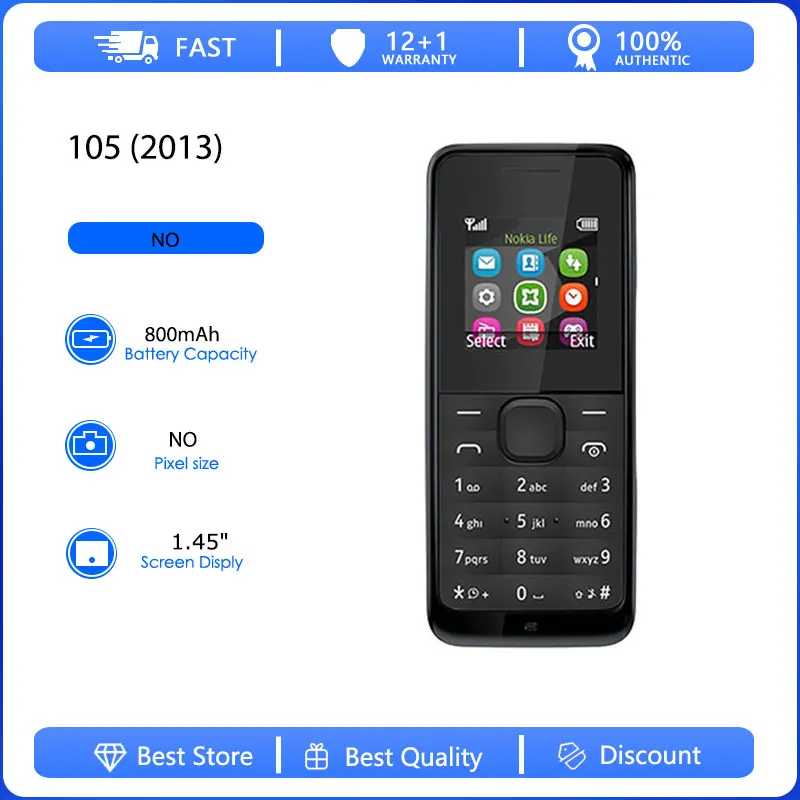 Оригинальный восстановленный мобильный телефон Nokia 105 (2013) с одной SIM-картой, разблокированный, GSM 900/1800, с русской и арабской клавиатурой, произведено в Финляндии Б/У и восстановленные телефоны