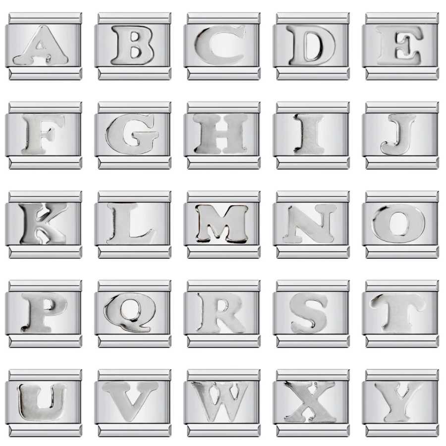 26 английских букв A-Z, имя на заказ, 9 мм, звенья, подвески серебряного цвета, итальянский браслет из нержавеющей стали, сделай сам, изготовление ювелирных изделий, ручная цепочка Бижутерия