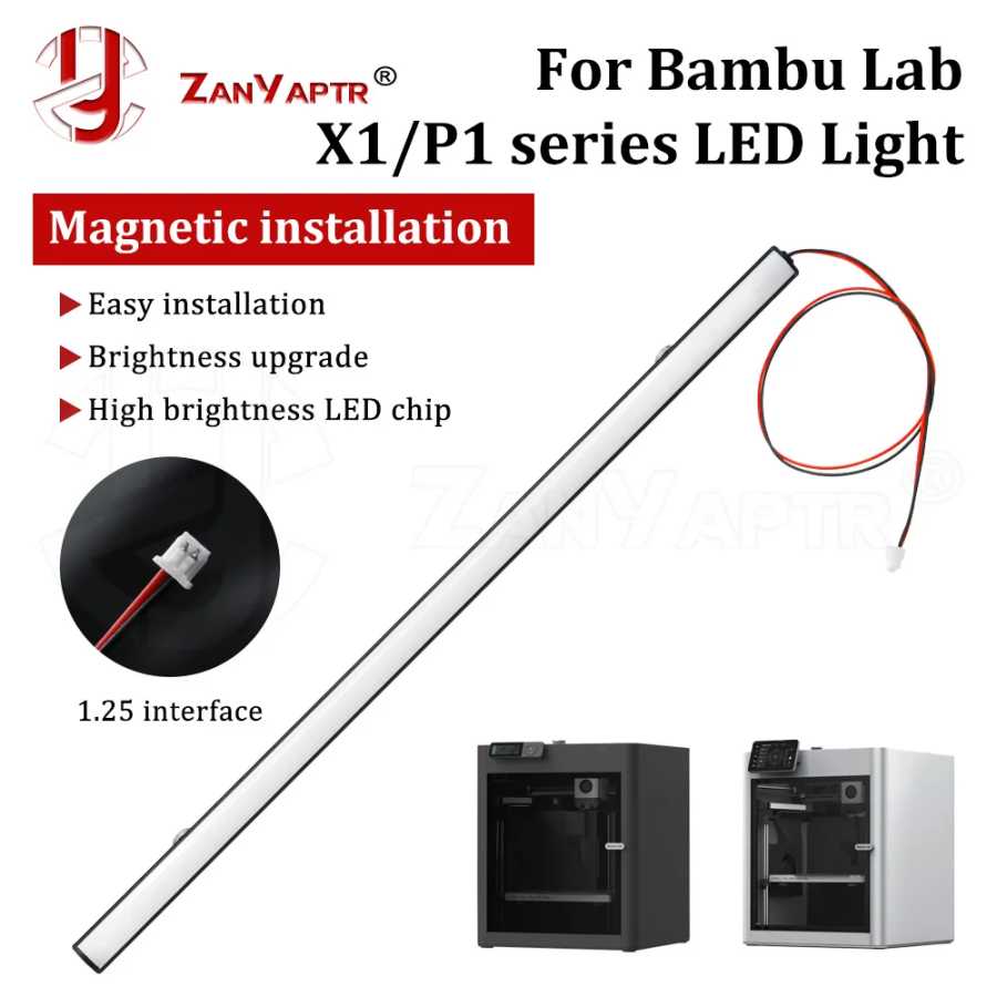 Для bambu lab X1/P1 светодиодный светильник, обновленная световая лента, освещение высокой яркости, магнитная установка для P1S X1C, детали 3D-принтера 3D-печать