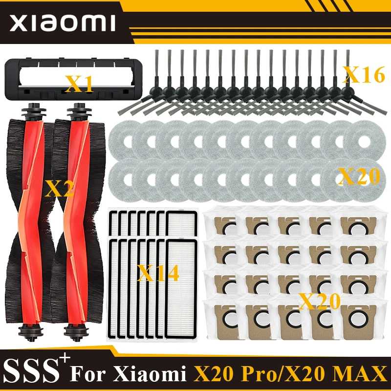 Для робота-пылесоса Xiaomi X20 Max/X20 Pro/ D109GL/D102GL аксессуары основной ролик боковая щетка, фильтр Hepa, швабра, мешок для пыли Запчасти для бытовой техники