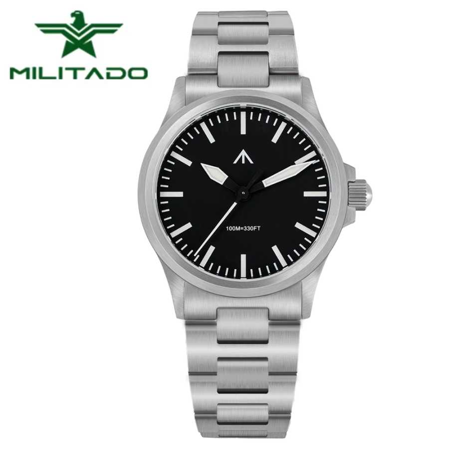 Militado ML18 36 мм Мужские часы VH31 Часы с кварцевым механизмом Светящиеся сапфировые часы с двойным куполом и кристаллами Водонепроницаемые винтажные наручные часы Мужские часы