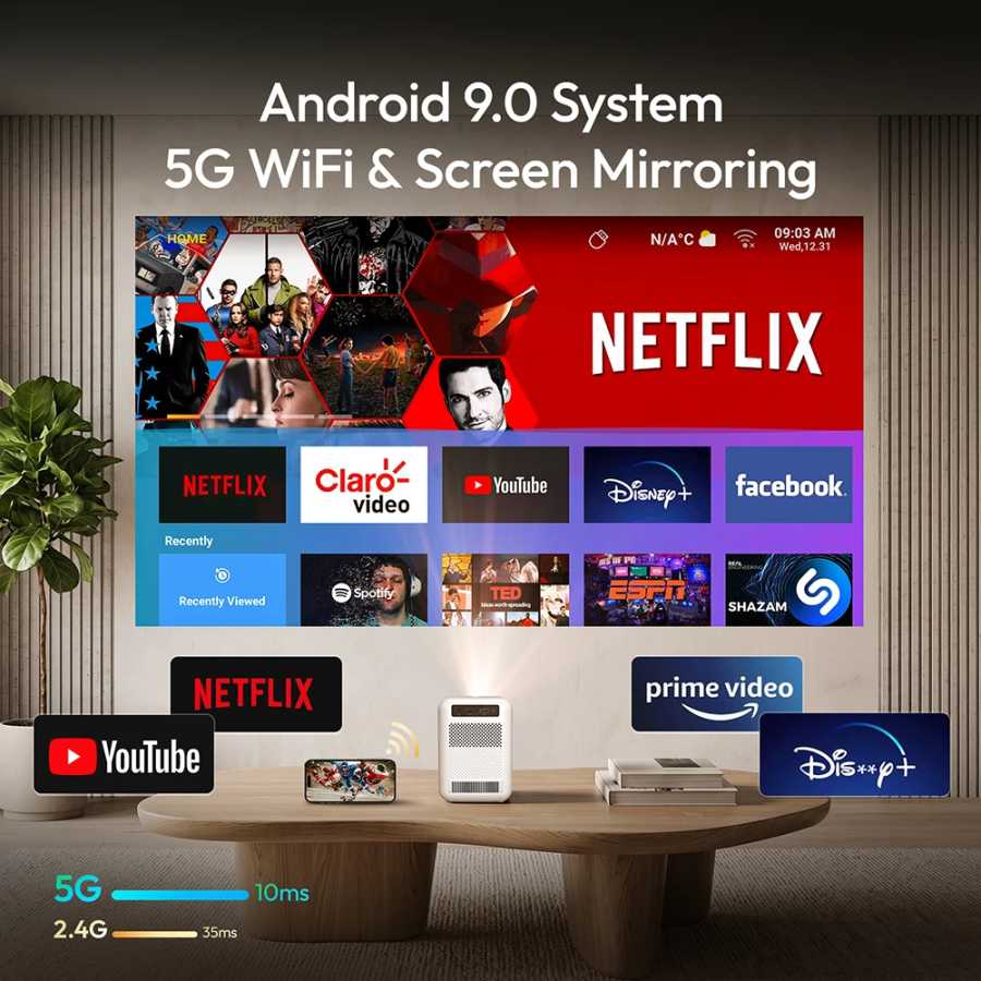 Фотография №5 товара Портативный проектор BYINTEK U4, 4k, проектор для домашнего кинотеатра, Android