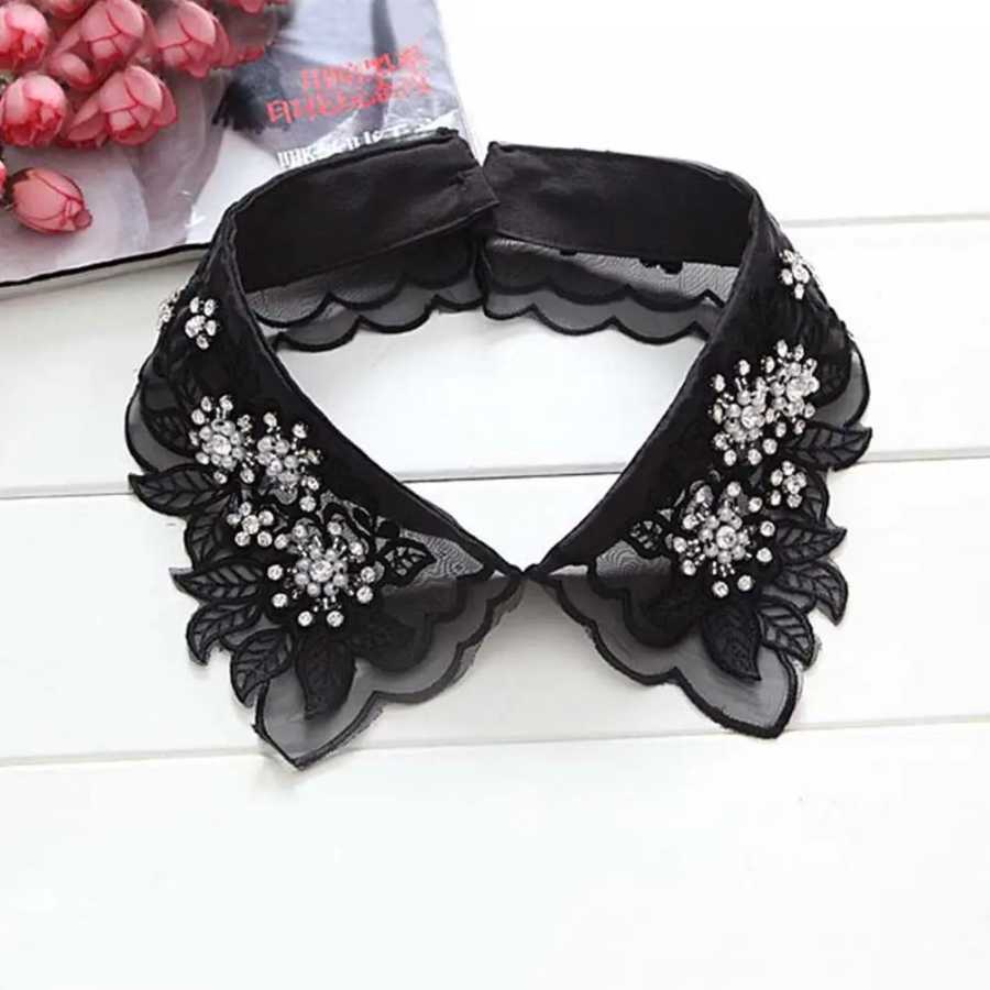 Женский кружевной воротник-имитация с жемчугом и вырезами в виде листьев для вечеринок Зажимы для воротников