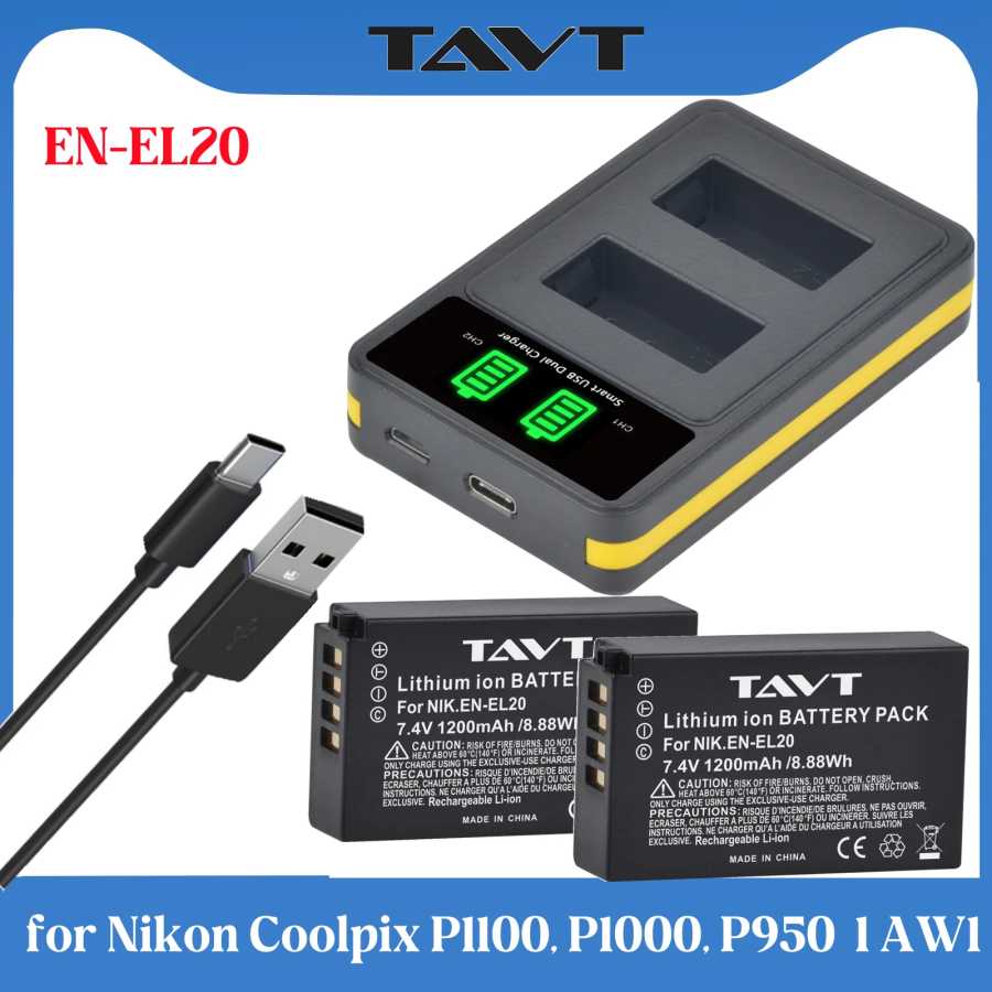Аккумулятор TAVT EN-EL20 EL20A и зарядное устройство USB с портом Type-C для Nikon Coolpix P1000, P1100, P950, 1J1, 1J2, 1S1, 1V3, AW1 Аксессуары и запчасти