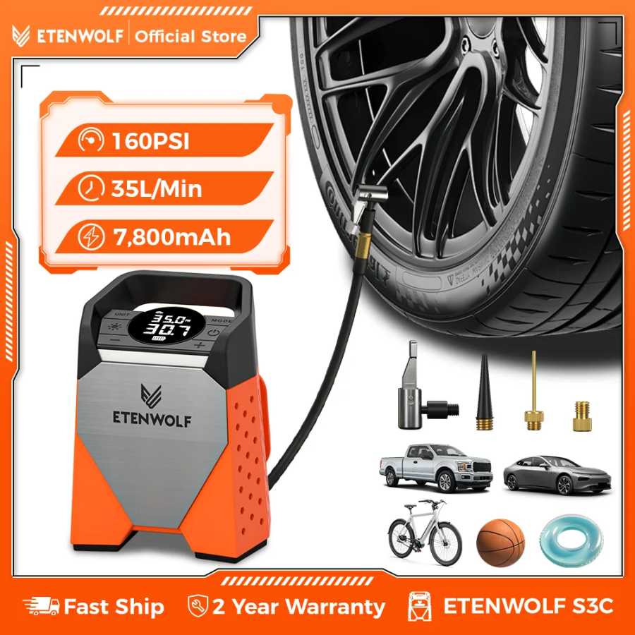 Новый ETENWOLF S3C портативный насос для накачивания шин 7800 мАч 160 PSI автомобильный компрессор Powerbank электрический беспроводной воздушный насос инструменты светодиодный светильник Мытье и уход за машиной
