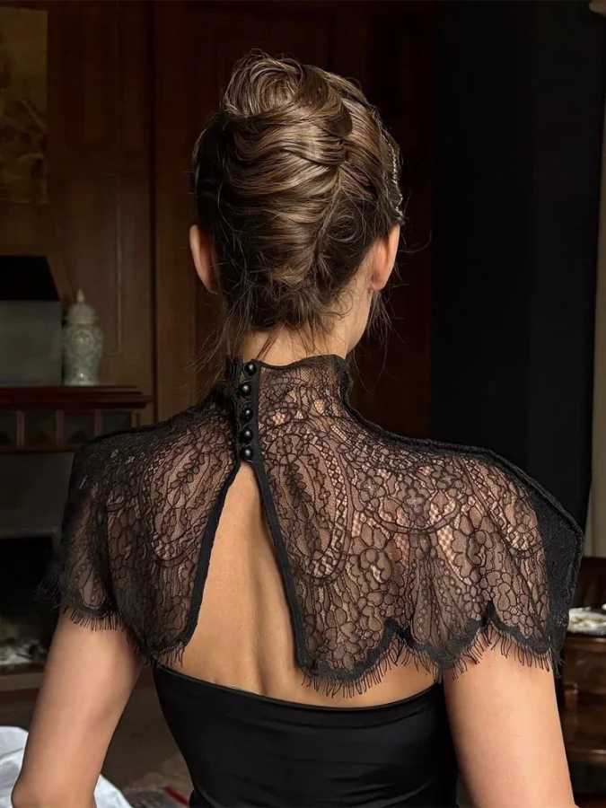 Фотография №3 товара Женское сексуальное кружевное лоскутное платье макси, шикарная черная шаль без