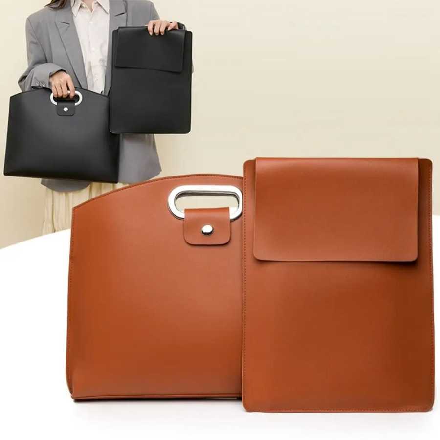Простая сумка для офисных документов из искусственной кожи, однотонная сумка для ноутбука, сумка для документов, большая вместительная сумка для компьютера, женская сумка Деловая сумка для ноутбука для поездок на работу