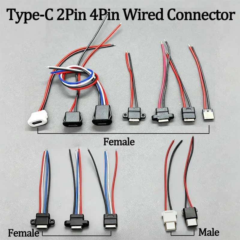 2/5/10 шт. водонепроницаемые разъемы Type-C 2P 4P USB с прямым компрессионным соединением, штекер для зарядки, кабель для передачи данных 3A 5V Аксессуары и запчасти