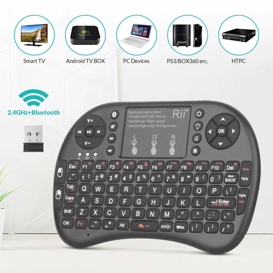 Фотография №5 товара Мини-клавиатура Rii Bluetooth с сенсорной панелью и подсветкой, портативная беспроводная