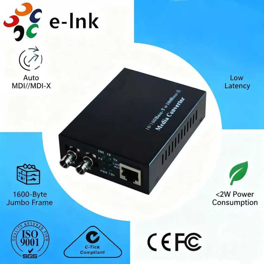Фотография №2 товара Многорежимный оптоволоконный медиаконвертер ST Connector 10/100M