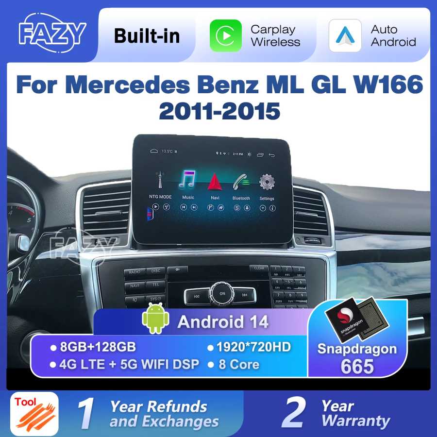 Сенсорный экран Android 14 Auto Carplay для Mercedes Benz ML GL W166 X166 2011-2015, автомобильное видео, радио, GPS-навигация, стереосистема, 4G, Wi-Fi Автоэлектроника
