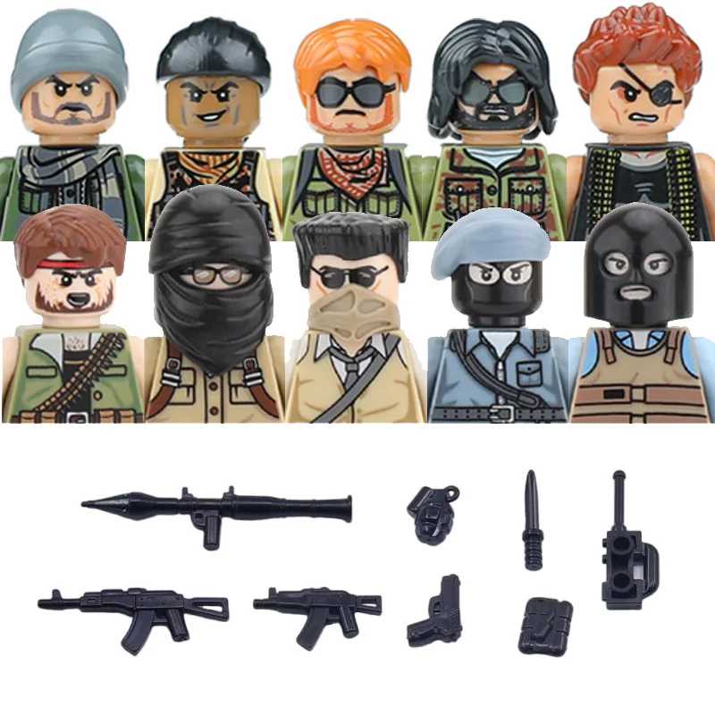 Городские аксессуары MOC злодей гангстерские фигурки строительный блок современный солдат маска шлем пистолеты базука военное оружие кирпичи игрушки Конструкторы