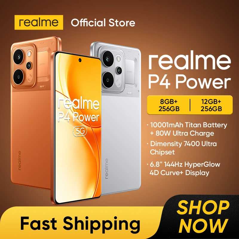   Смартфон realme P4 Power 5G с батареей 10001 мАч, зарядкой 80 Вт, 50-мегапиксельной камерой Sony OIS, 6,8-дюймовым изогнутым дисплеем 144 Гц и NFC Мобильные телефоны