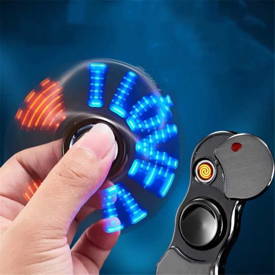 Фотография №5 товара Ручная спиннерная USB электрическая зажигалка, светодиодные ленты, Спиннер для пальцев,