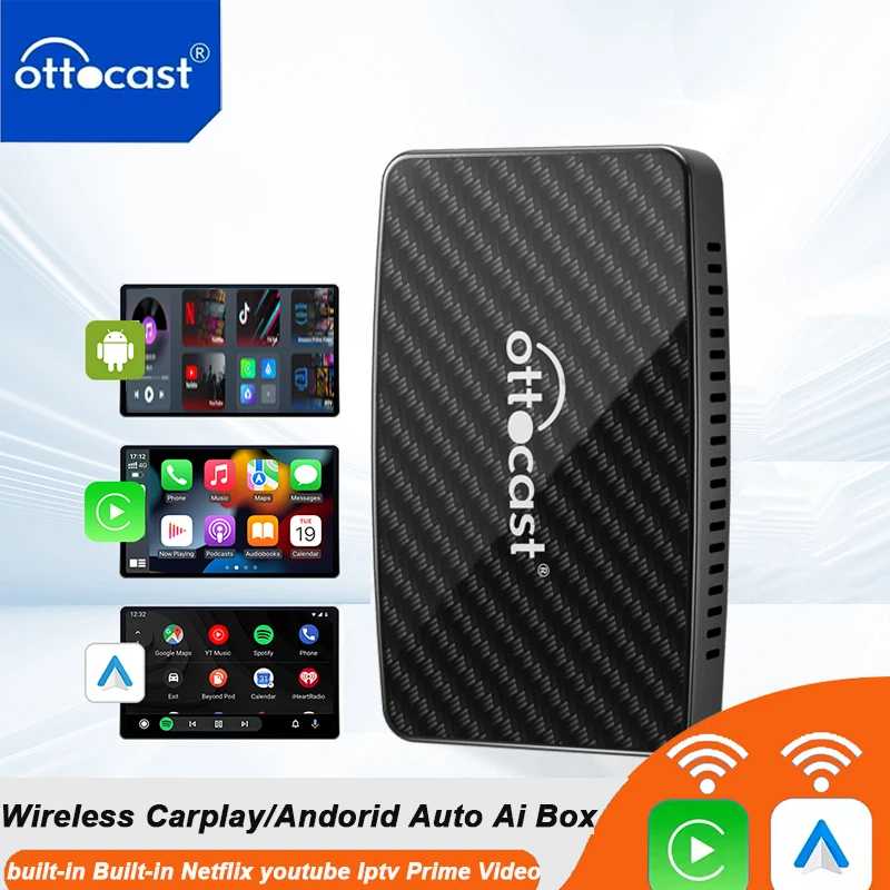 OTTOCAST Play2Video Pro Android Ai Box Pro Встроенный YouTube Netflix Tiktok IPTV Проводной и беспроводной CarPlay Автомобильные аксессуары Автоэлектроника