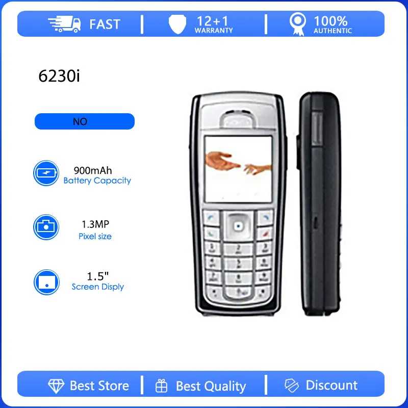 Восстановленный оригинальный мобильный телефон 6230i с одной SIM-картой, 2G, разблокированный GSM 900/1800, с русской, арабской, ивритской клавиатурой, произведено в Финляндии Б/У и восстановленные телефоны