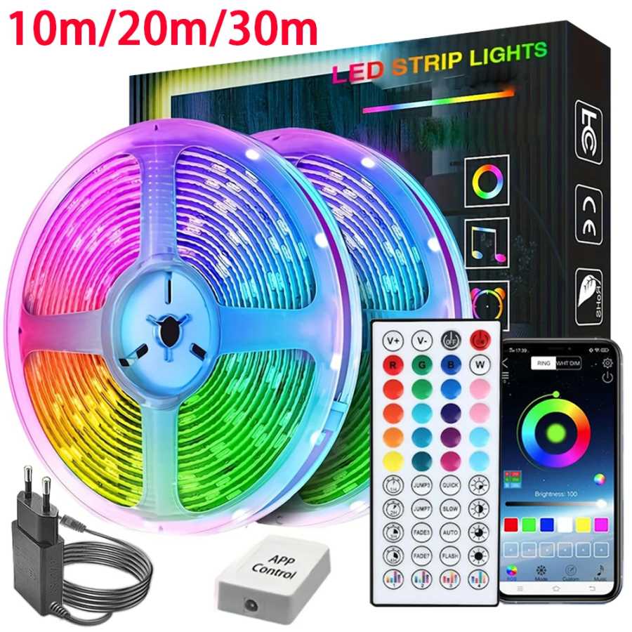 Светодиодные фонари для синхронизации музыки в комнате RGB Светодиодные ленты 10 м 20 м 30 м Гибкая лента для декора комнаты Спальня Подсветка телевизора Светодиодная подсветка
