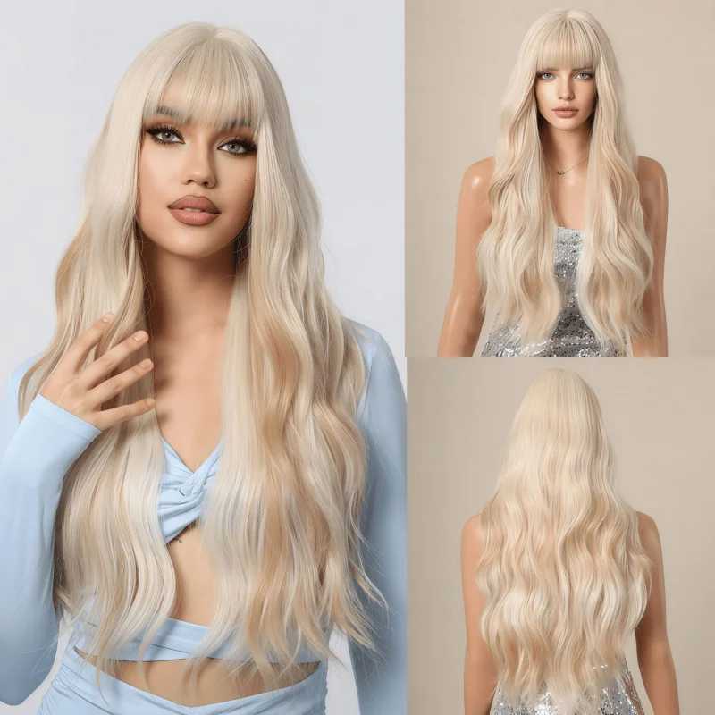 Парик из синтетического волокна Mora Platinum Blonde Big Wave для женщин, на всю голову Волосы для Азии