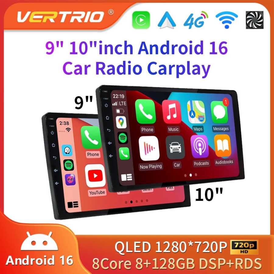 Беспроводной CarPlay 2DIN Android 16 Автомагнитола Мультимедийный видеоплеер Универсальный 9/10 дюймов Автомобильное радио GPS-навигация 4G WiFi DVD Автоэлектроника