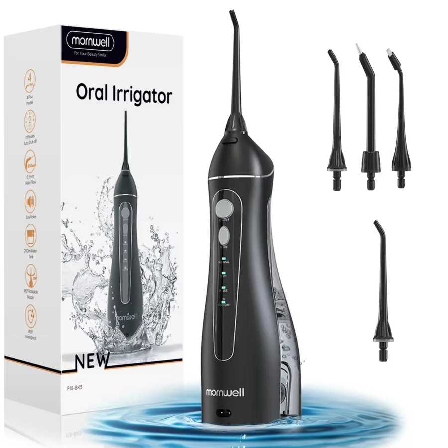 Портативная ирригатор F18, 4 режима, водяная нить, перезаряжаемая от USB, 4 насадки, струя воды для полости рта, 200 мл, водонепроницаемый резервуар для воды Техника для красоты