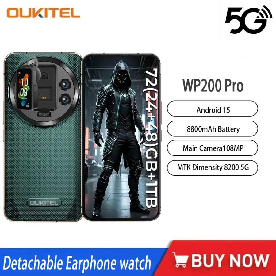Прочный смартфон Oukitel WP200 Pro 5G, 120 Гц, размер MTK, 8200, 24 ГБ + 1 ТБ, 108 МП, камера, 6,7-дюймовый AMOLED-экран, телефон Android 15 Мобильные телефоны