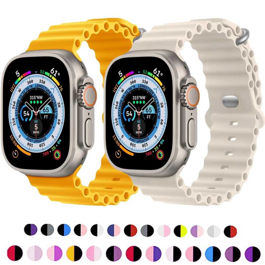 Ocean Band для Apple Watch Ultra 2 49 мм 44 мм 45 мм 42 мм 38/40/41 мм силиконовый браслет correa iwatch series 9 8 7 se 6 5 4 3 ремешок Аксессуары для часов