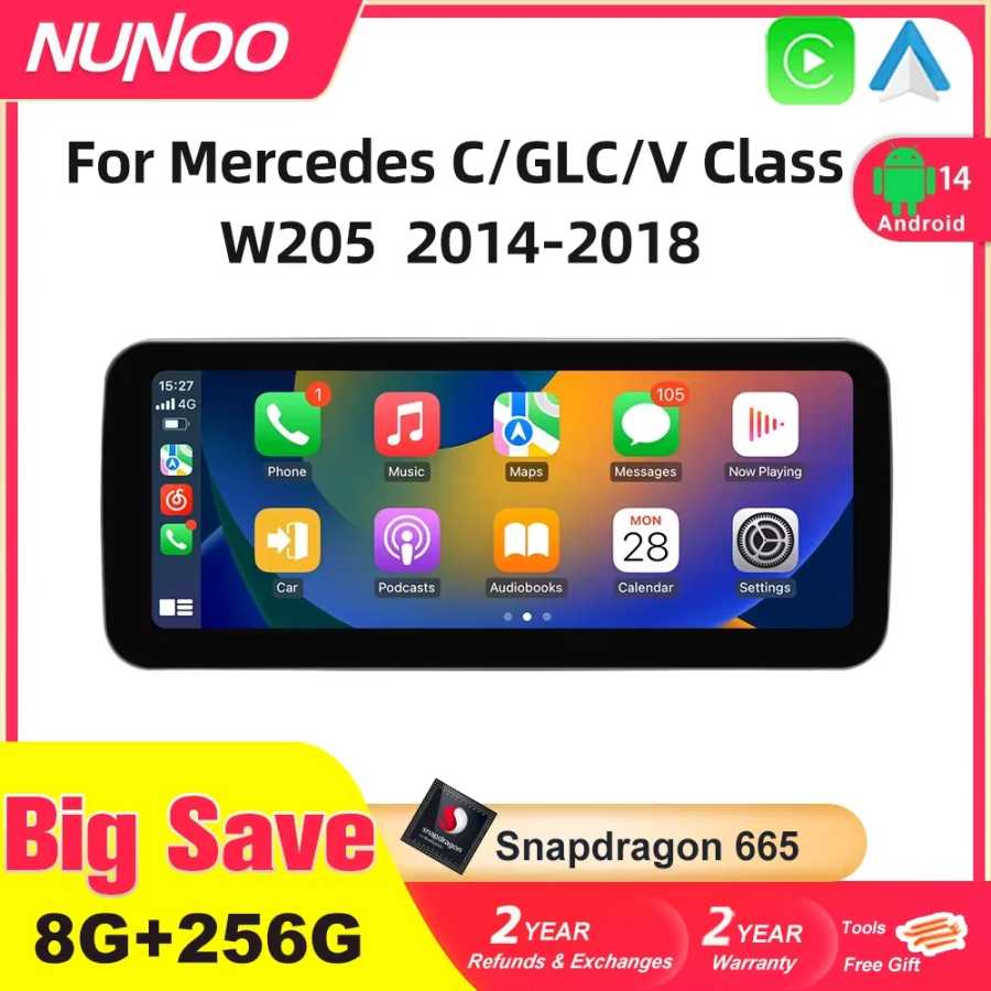 Android 14 Беспроводной CarPlay для Mercedes Benz C Class W205 Экран Android Авто Мультимедийная навигация GPS SWC DSP 4G WiFi Автоэлектроника
