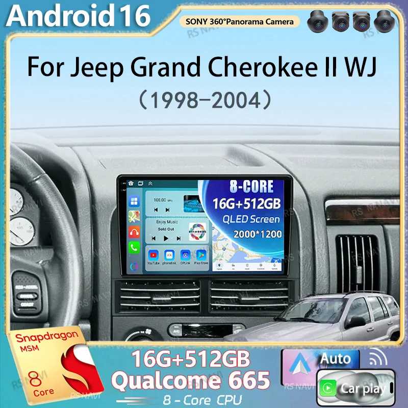 Автомагнитола Android 16 Carplay для Jeep Grand Cherokee II WJ 1998-2004 с GPS-навигацией, мультимедийным плеером, Wi-Fi+4G, 2DIN Автоэлектроника