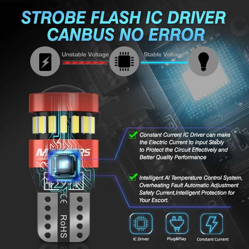 Фотография №4 товара 2x Вспышка стробоскопа W5W T10 Светодиодные лампы Canbus Автомобильные парковочные