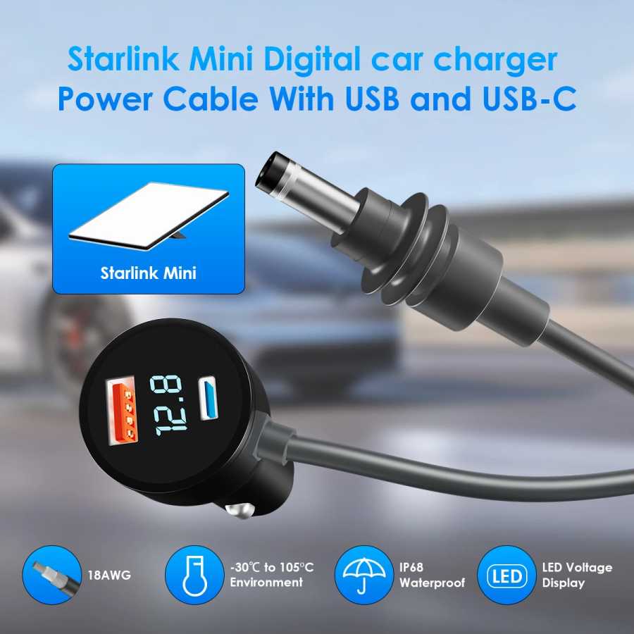Фотография №2 товара Автомобильное зарядное устройство Starlink Mini с цифровым дисплеем и быстрой