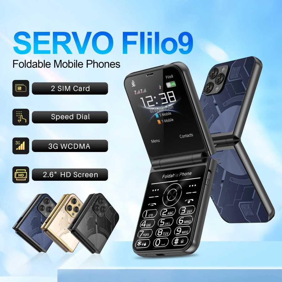 SERVO Flilo9 Складной мобильный телефон 3G WCDMA Фонарик для записи вызовов Скорость набора Blacklist Флип сотовые телефоны Двойной SIM-карты в режиме ожидания Мобильные телефоны