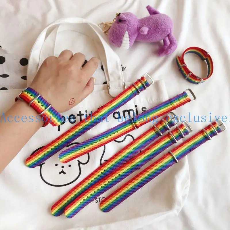 Фотография №2 товара 31BB Rainbow Stripe Canvas Woven Bracelet Nylon Watch Band Surprise