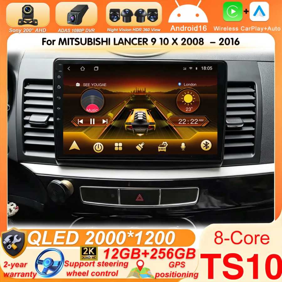 Автомагнитола Android 16 для MITSUBISHI LANCER 9 10 X 2008-2016, 10 дюймов, с Carplay, мультимедиа, видео, навигацией GPS, 5G Автоэлектроника