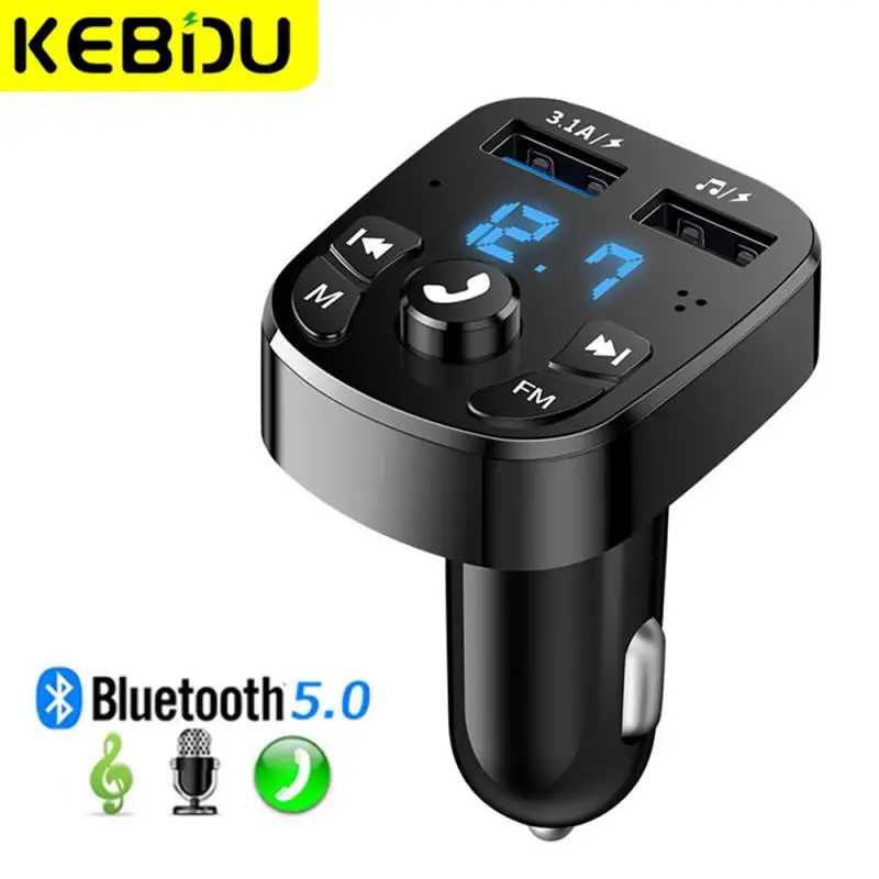 Автомобильный FM-передатчик Bluetooth 5,0 Aux Handsfree Беспроводной автомобильный комплект с двумя USB-портами Автомобильное зарядное устройство Авторадио FM-модулятор Mp3-плеер Адаптер Автоэлектроника