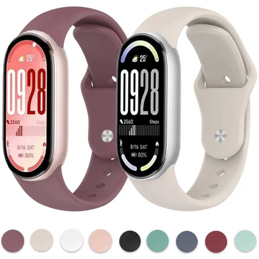 Мягкий силиконовый ремешок для Xiaomi Mi Band 10 9 8 NFC Smart Watch Спортивный сменный браслет Correa для Mi Band 10, дышащий ремешок Аксессуары для часов