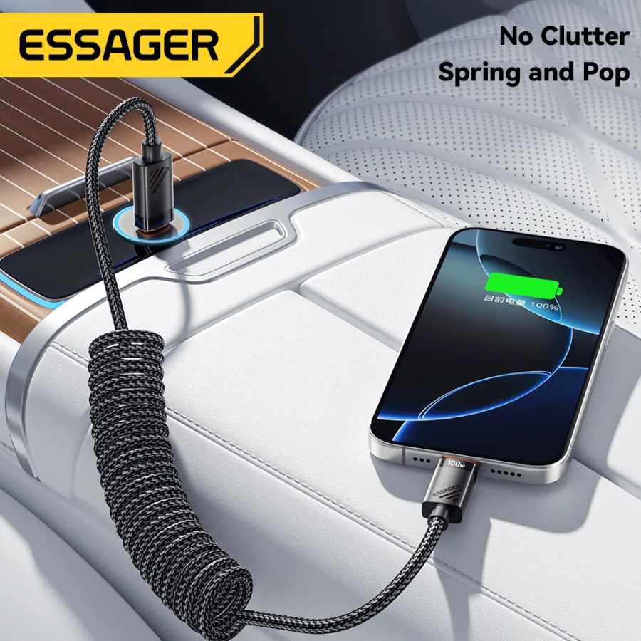 Фотография №3 товара Essager Автомобильный пружинный кабель типа C для iPhone 16 15