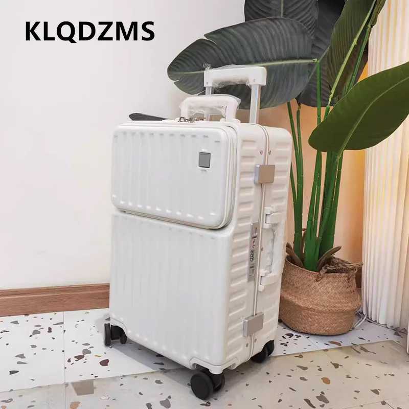 KLQDZMS ПК Чемодан на колесиках Посадковая коробка с передним отверстием для ноутбука Многофункциональный чемодан на колесиках 20 "24-дюймовый чемодан с алюминиевой рамой Багажные сумки