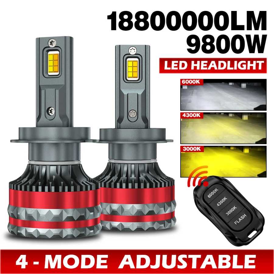 Светодиодные фары 9800W H4 H7 Canbus H1 H11 9005 HB3 9006 HB4 6000K 4300K 3000K, трехцветные, с дистанционным управлением, автомобильные светодиодные лампы-стробоскопы Автомобильные фары