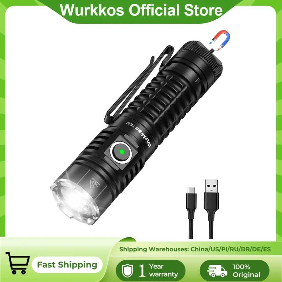 Фонарь Wurkkos TS22 перезаряжаемый, на аккумуляторе 21700, с LED XHP70D HICRI, 4500 лм, с магнитным торцевым колпачком и функцией обратной зарядки, для походов Портативное освещение