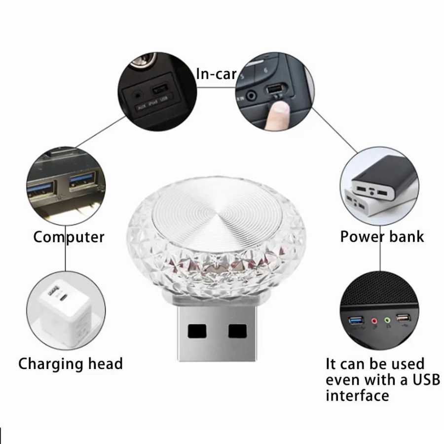 Фотография №4 товара Портативный автомобильный USB окружающий свет, мини-светодиодные декоративные атмосферные лампы для