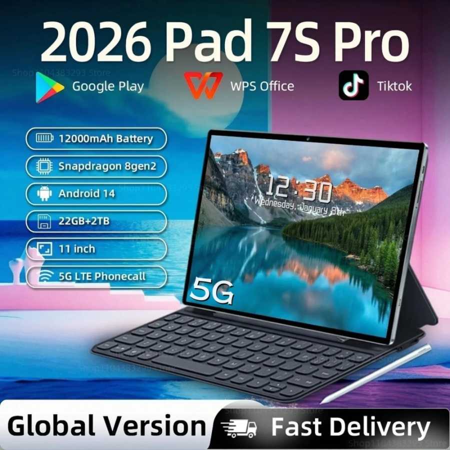 Планшет Pad 7S Pro на Android 14, глобальная версия, 16 ГБ + 1 ТБ, 12000 мАч, 5G, Dual SIM, Bluetooth, Wi-Fi, HD 4K экран, оригинальный 11-дюймовый планшет Аксессуары и запчасти для планшетов