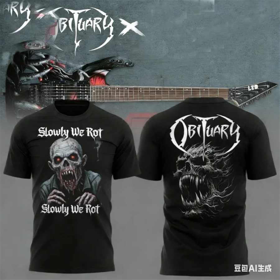 Фотография №2 товара Летняя мужская футболка New Rock Obituary Band с принтом черепов,