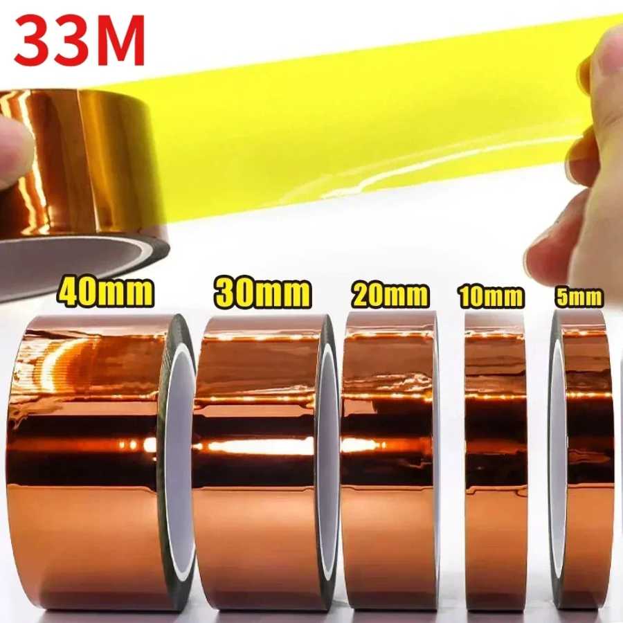 Лента Kapton Полиимидная клейкая изоляционная клейкая лента 5-40 мм Каптоновый Скотч Тепловая лента для защиты доски Крепеж и скобяные изделия